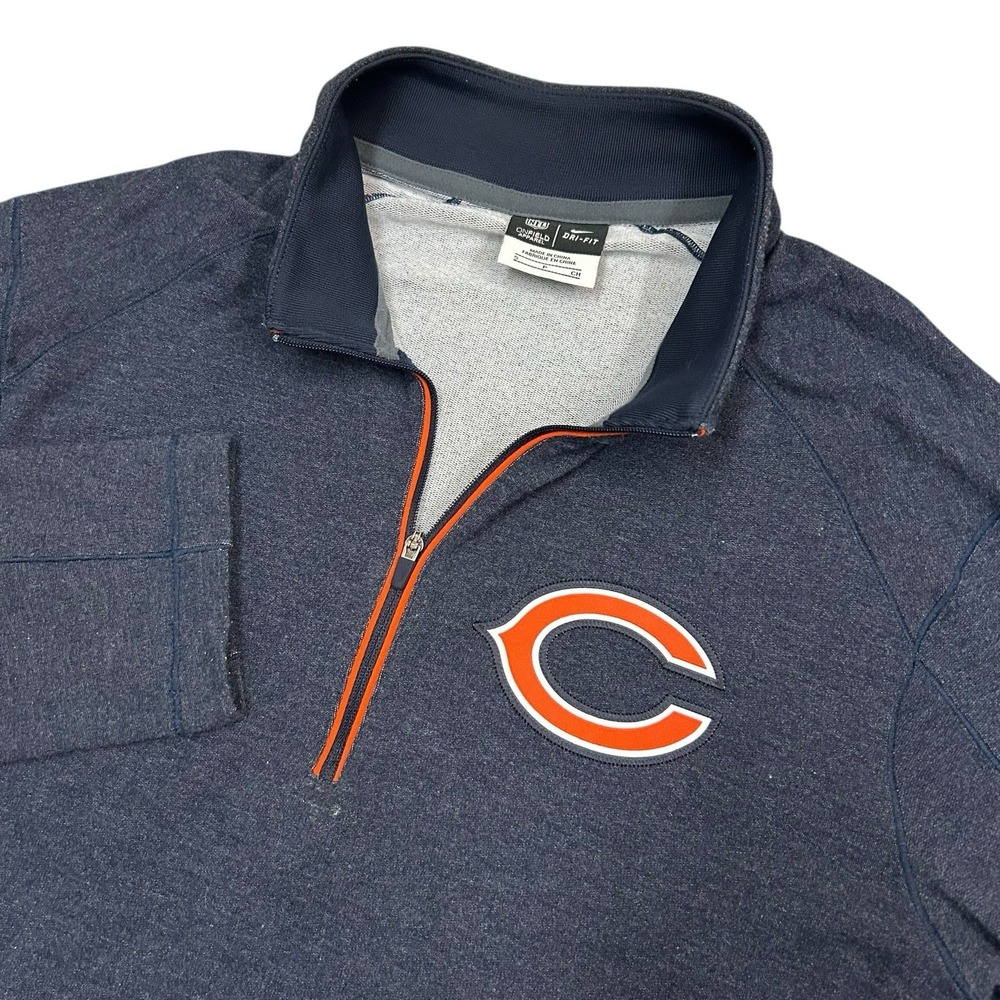 Nike Dri Fit Chicago‎ Bears 1/4 Zip Pullover Sweatshirt Mens Small On Field Blue